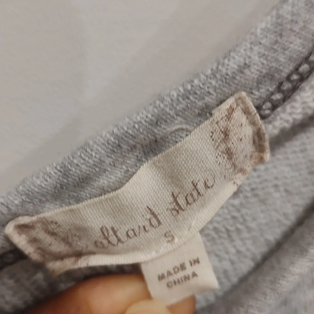 Altar'd State Gray Sweatshirt with Lace Raw Hem. Tie Neck Back. Cozy, Casual